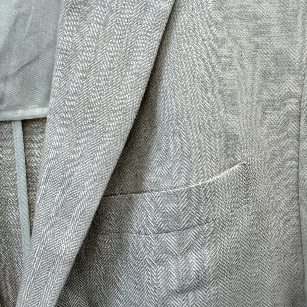 Banana Republic 46R Tailored Slim Fit 100% Linen Herringbone Blazer Cream Jacket